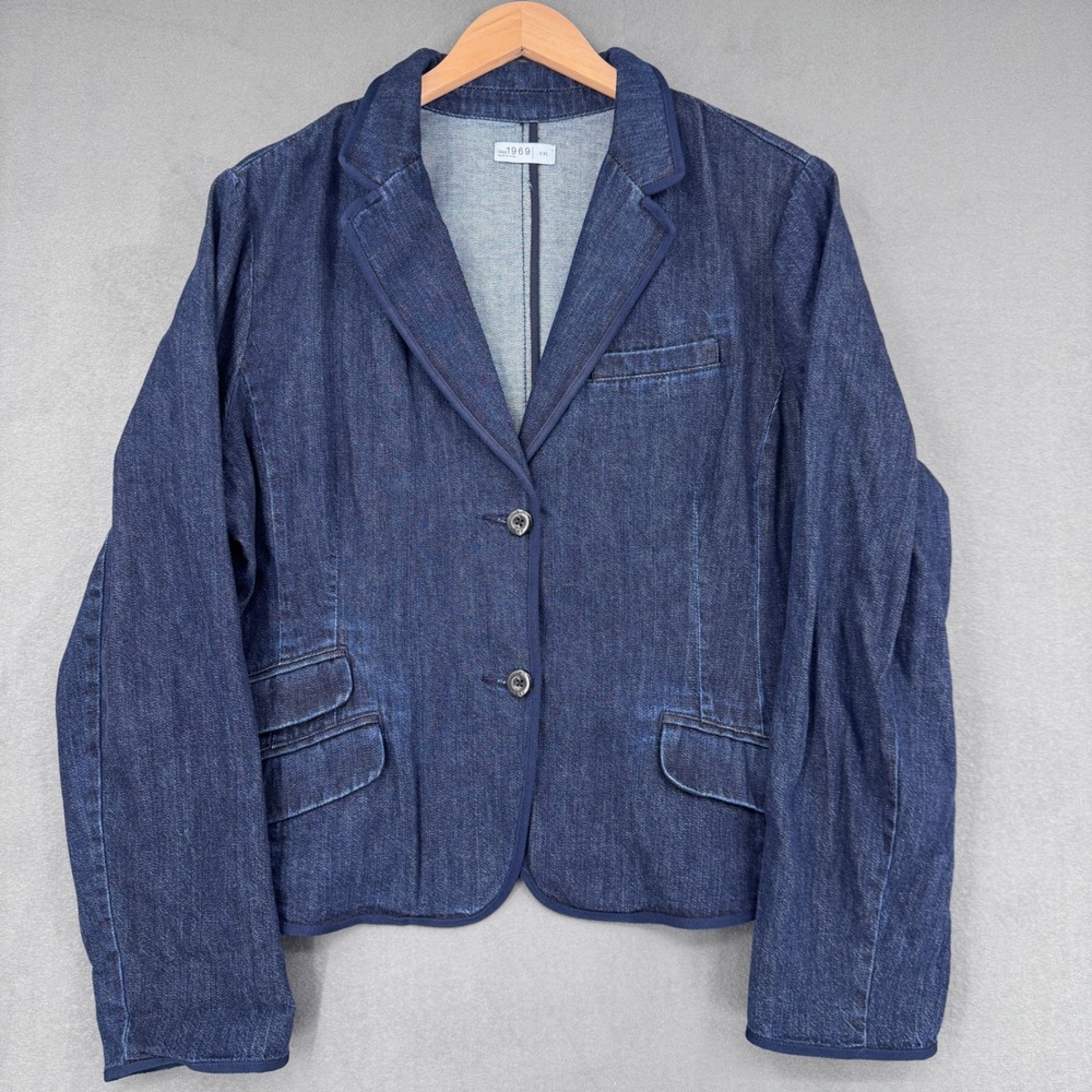 Gap 1969 Denim Blazer Womens XXL Blue Dark Wash Two Button Tailored Classic